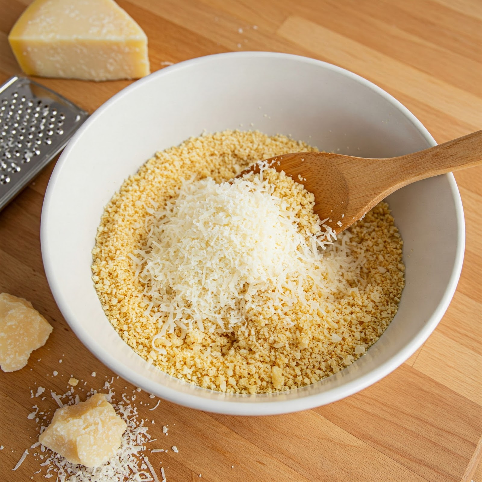 mixing together the panko breadcrumbs and grated Parmesan cheese.