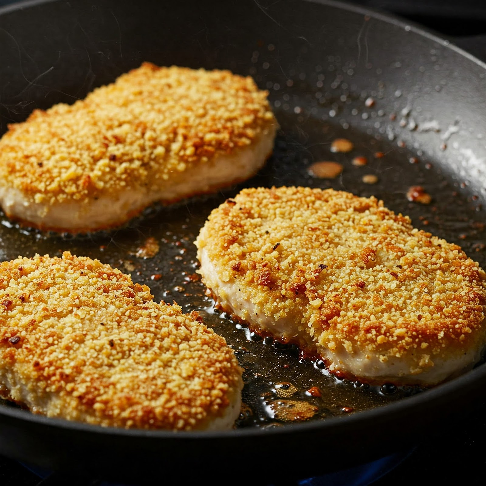 keto turkey cutlets  being lightly fried in pan