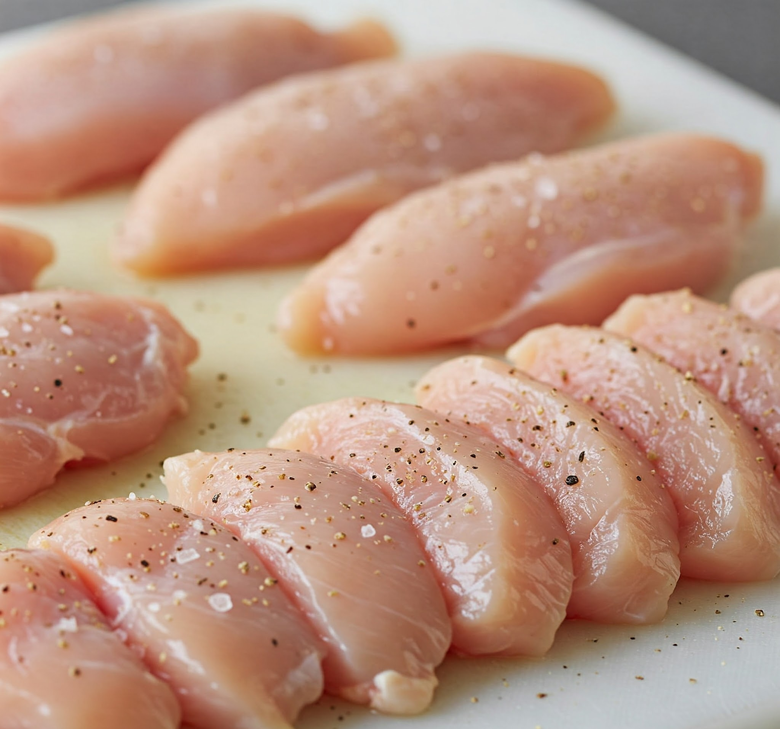 raw chicken cutlets with salt, pepper, garlic powder, and Italian seasoning.