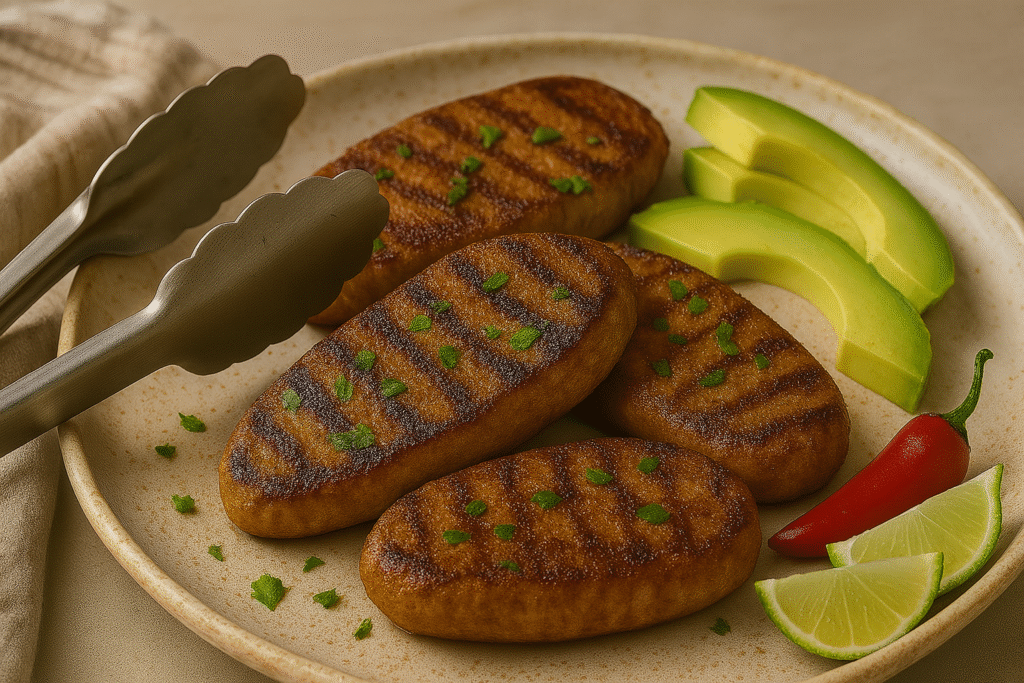 Cooked turkey cutlets resting on a plate, topped with fresh cilantro, avocado slices, and salsa.