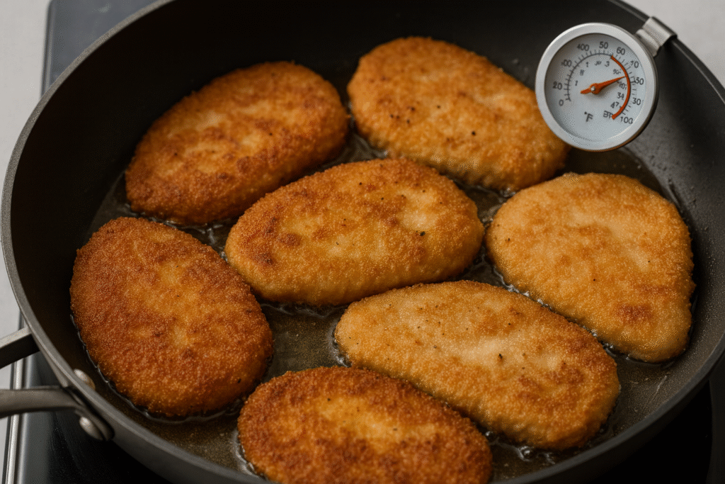 over crowded turkey cutlets in a pan