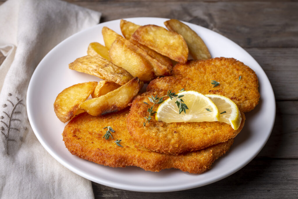 pork cutlet with potato wedges