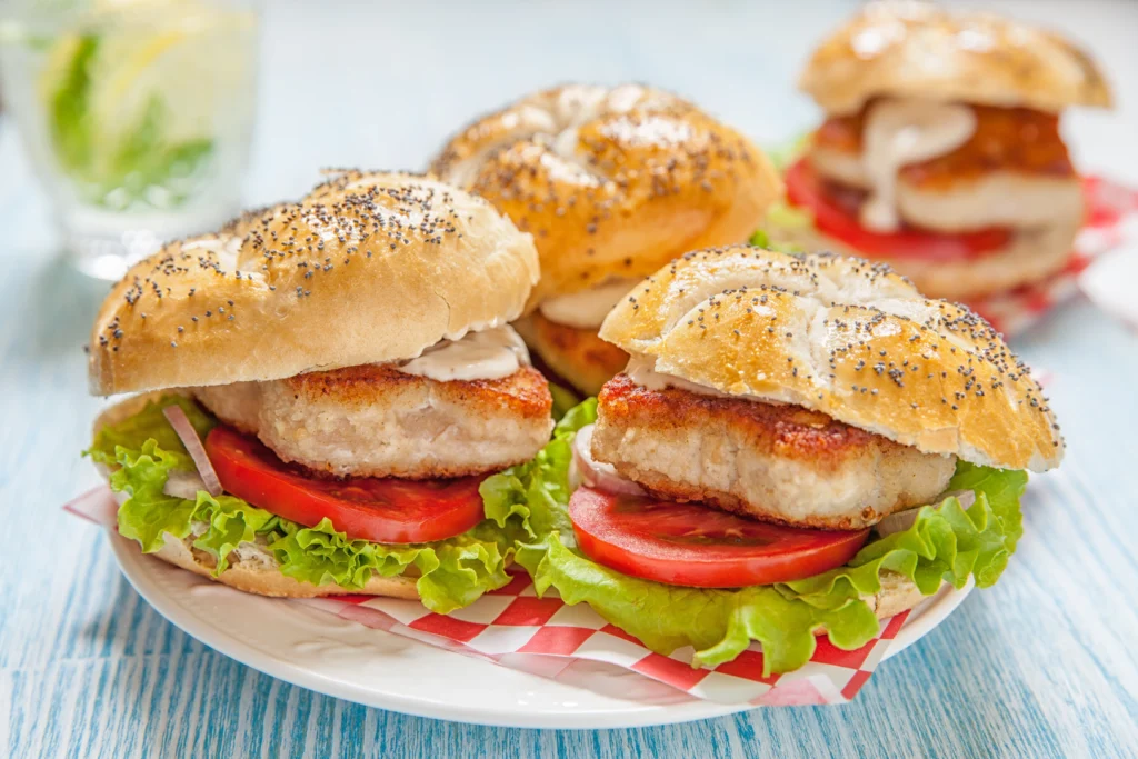 burgers being served