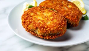 2 chicken cutlets served in plate