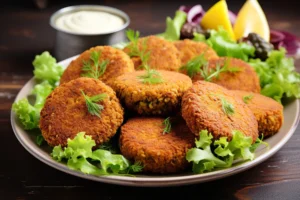 no egg cutlets being served with salad