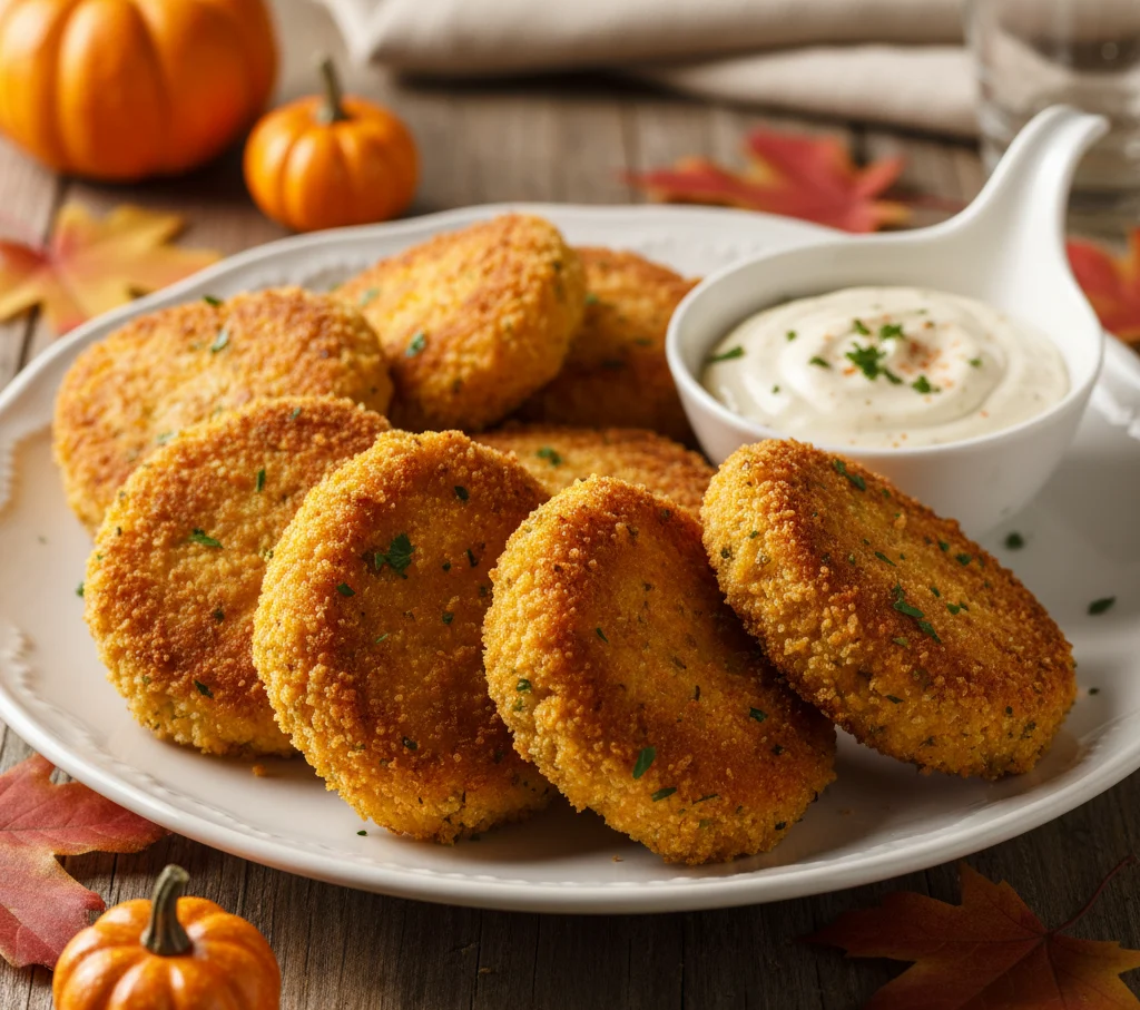 Pumpkin Chicken Cutlets served in white ceramic plate