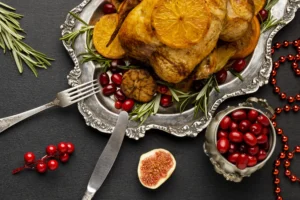 turkey served in a dish with sides