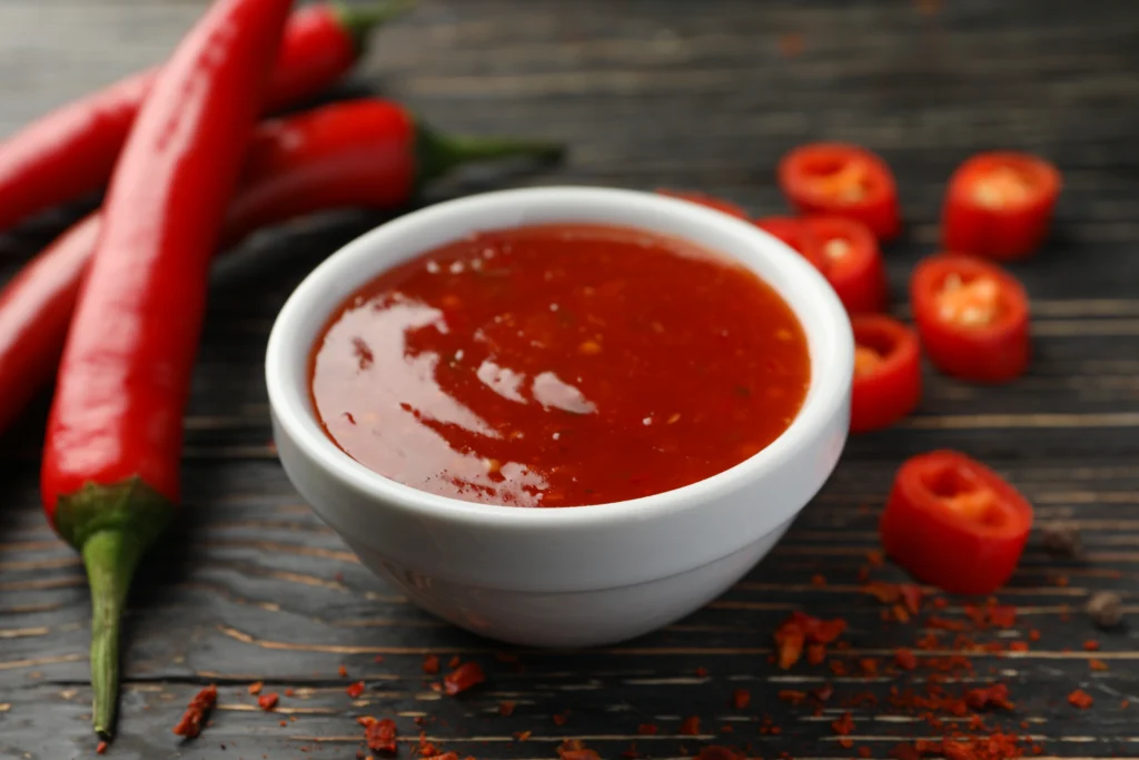 sweet chili sauce in white bowl