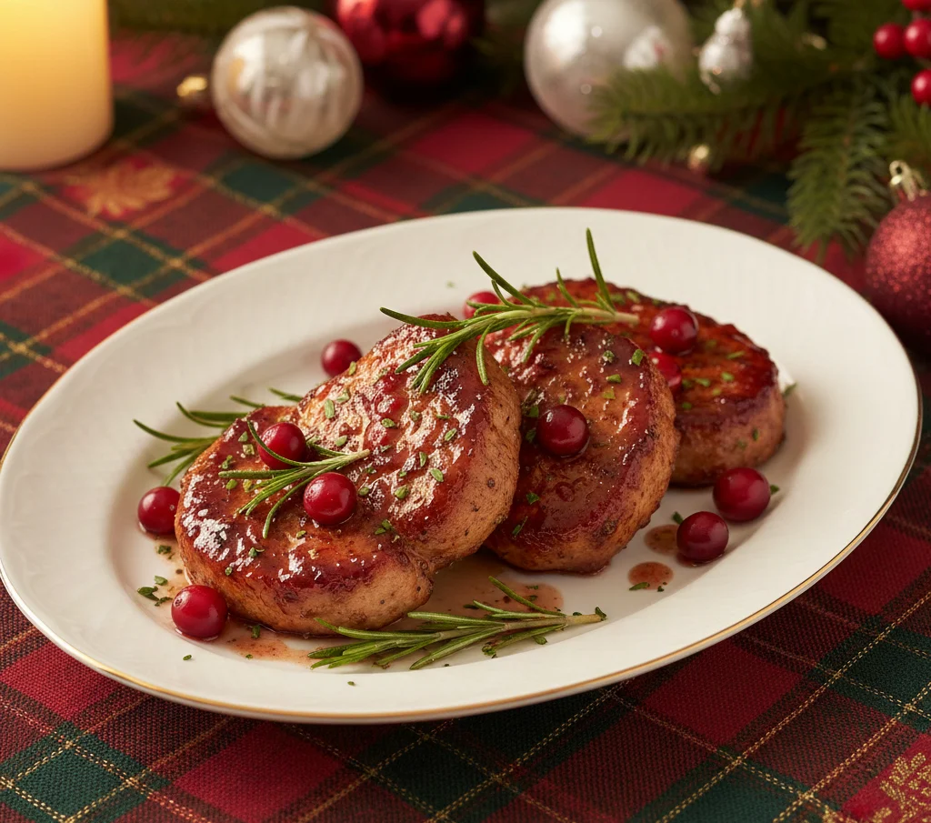 Pork chops with cranberries and rosemary