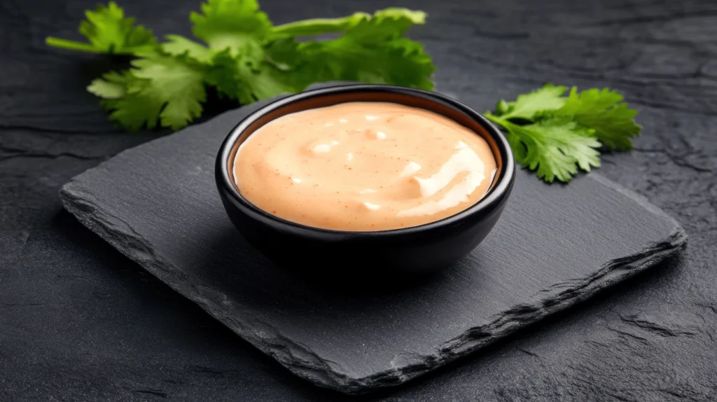 bang bang sauce served in a black bowl