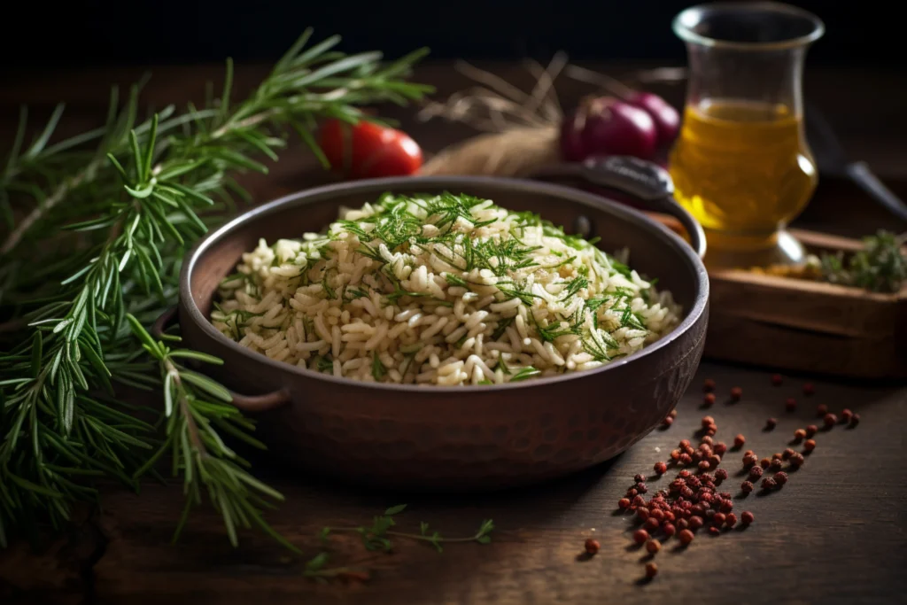 Garlic Herb Rice Pilaf served in a bowl