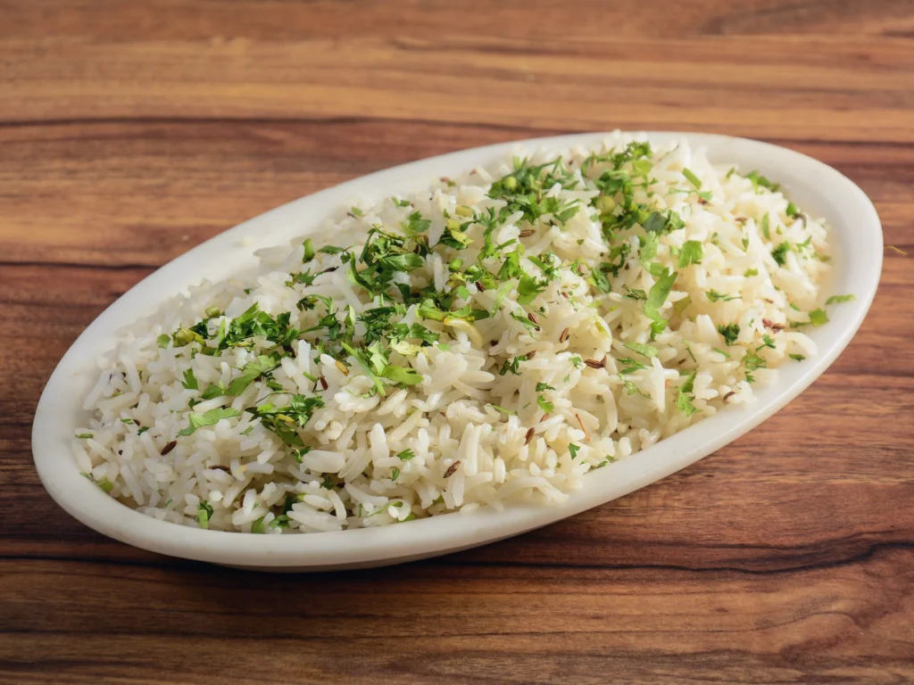 Garlic Herb Rice Pilaf served in a white dish