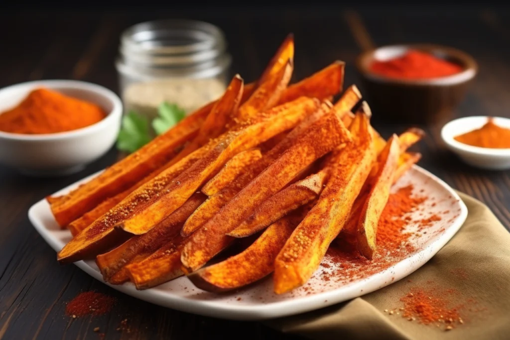 air fried sweet potato fries with dipping sauces